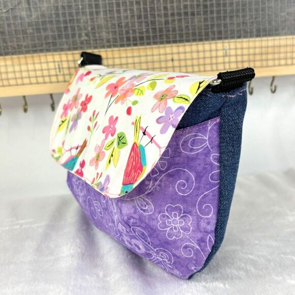 Handmade Upcycled Denim Small Magnetic Flap Shoulder/Crossbody Bag - Picture 9 of 12